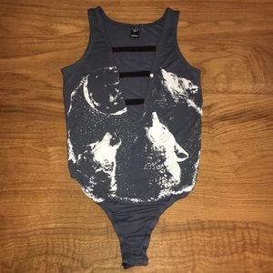 Wolf Graphic Strappy Ladder Front Bodysuit